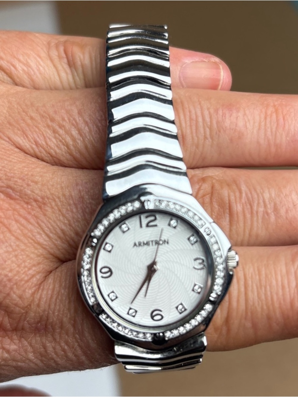 Armitron Women Watch Wristwatch 75/57335V Silver Tone Rhinestone Herringbone